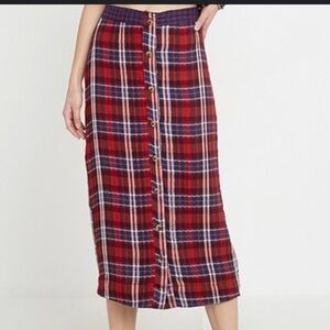Urban Outfitters UO Plaid Skirt Jo Red Blue Button Front